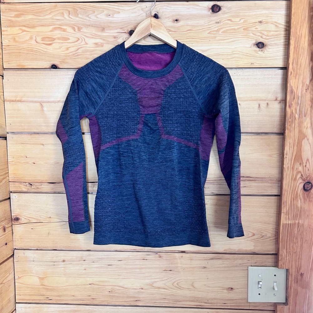 Ski Base Layer Midlayer Women Small Blue Purple Thermal Knit Shirt Decathlon
